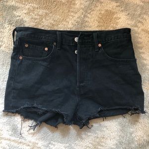 Levi’s High rise black denim shorts